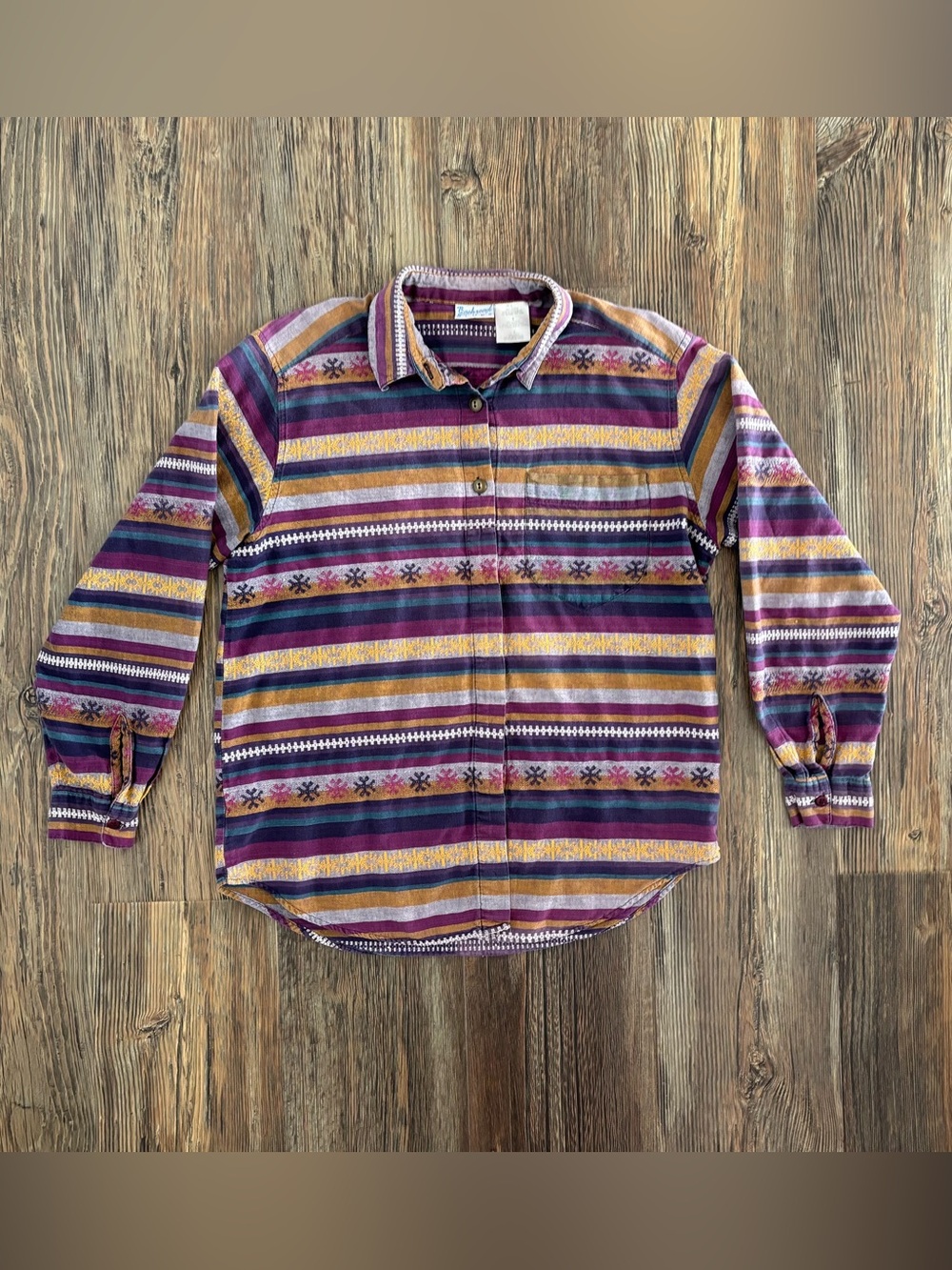 Backroad Blues L/S Button-Up Shirt Womens Lg Multicolor Striped Southwest Aztec